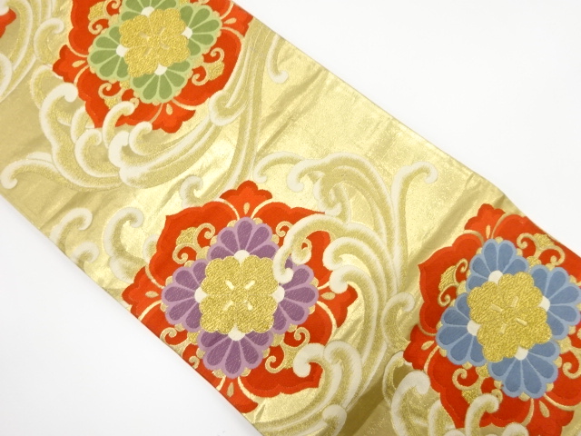 アンティーク　波に華紋織り出し袋帯（着用可）